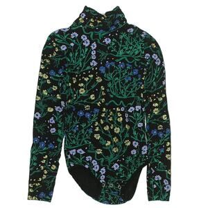 Thief & Bandit Uprooted Turtleneck Long Sleeve Bodysuit Small Black Floral